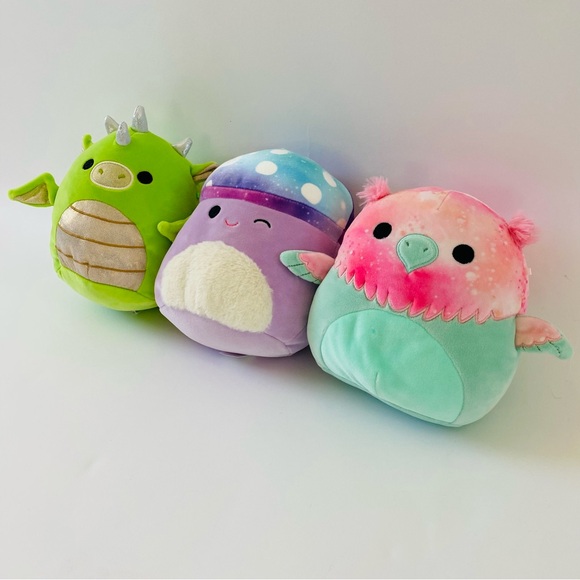 EUC Original Squishmallows Set of THREE Green Dragon, Purple Mushroom, Pink Owl - Picture 6 of 6